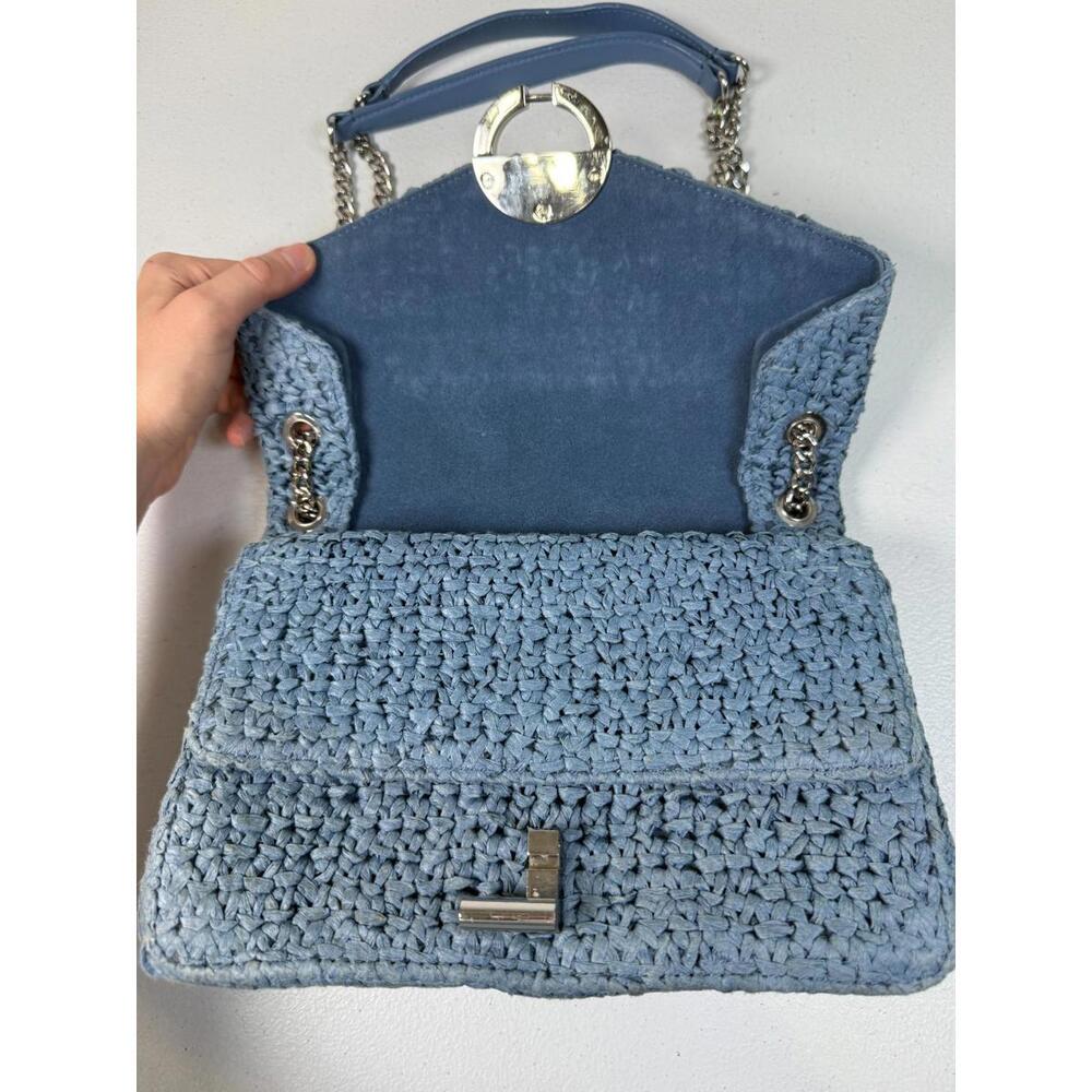 Sandro Blue Raffia YZA Bag with Stains and Hardware Scratch - Picture 14 of 15